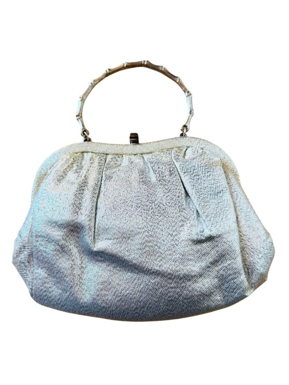 Vintage 50s After Five Silver Lame Evening Bag Silver Handle Made in USA Glam